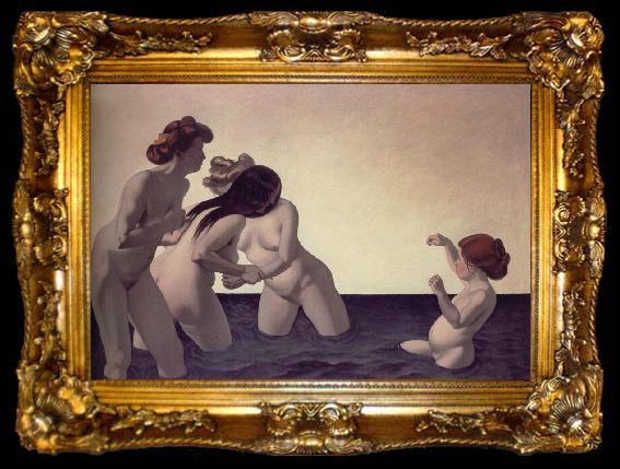 framed  Felix Vallotton Three woman and a young girl playing the water, ta009-2